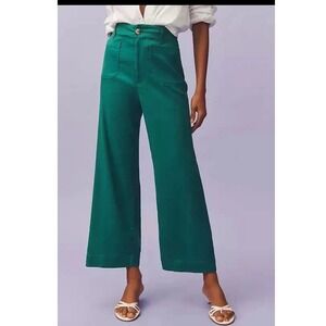 Maeve Anthropologie Colette Wide Leg Linen Blend Pants Cropped Green30T Tall